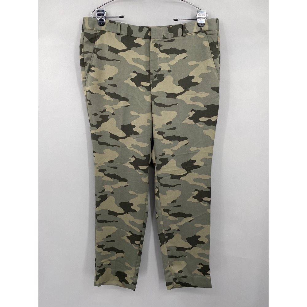 Banana Republic Ryan Camo Trousers Womens Size 14 Military Pants Satin Chic